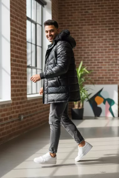 Geaca barbati groasa de iarna, imblanita, neagra 9205A