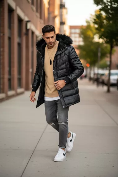 Geaca barbati groasa de iarna, imblanita, neagra 9205A