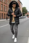 Geaca barbati groasa de iarna, imblanita, neagra 9205A