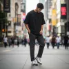 Adidasi barbati casual, albi cu negru A103