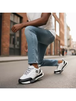 Adidasi barbati casual, albi cu negru A103
