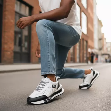 Adidasi barbati casual, albi cu negru A103