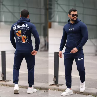 Trening barbati slim fit bleumarin, Pantaloni + Hanorac, 13354