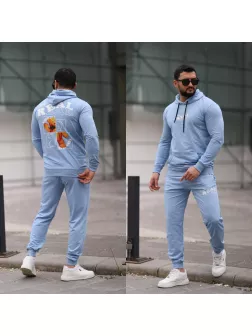 Trening barbati slim fit baby blue, Pantaloni + Hanorac, 13354