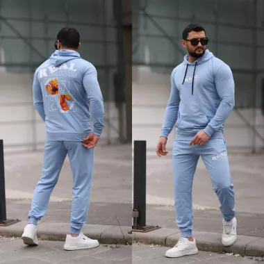 Trening barbati slim fit baby blue, Pantaloni + Hanorac, 13354