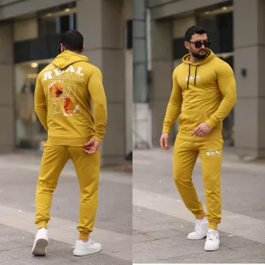 Trening barbati slim fit galben, Pantaloni + Hanorac, 13354