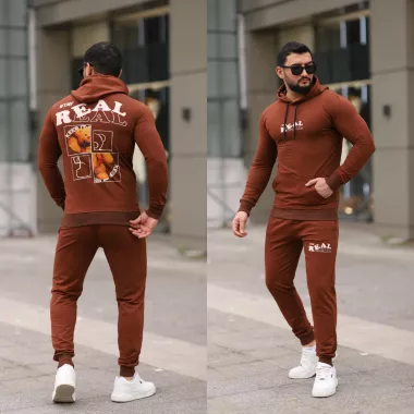 Trening barbati slim fit maro, Pantaloni + Hanorac, 13354