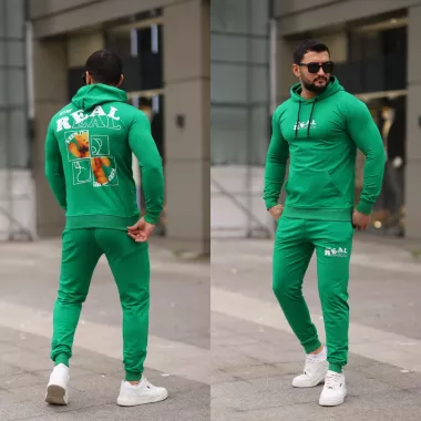 Trening barbati slim fit verde, Pantaloni + Hanorac, 13354