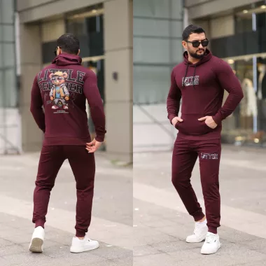 Trening barbati slim fit grena, Pantaloni + Hanorac, 13349