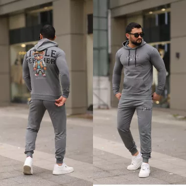 Trening barbati slim fit gri, Pantaloni + Hanorac, 13349