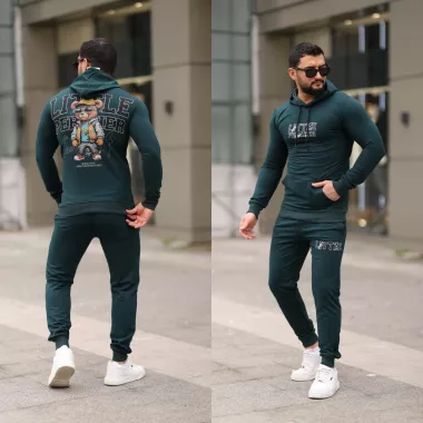 Trening barbati slim fit verde, Pantaloni + Hanorac, 13349