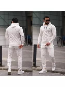 Trening barbati slim fit alb, Pantaloni + Hanorac, 13351