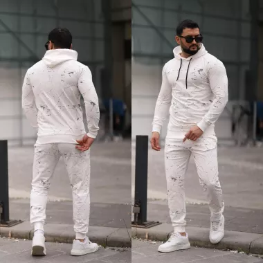 Trening barbati slim fit alb, Pantaloni + Hanorac, 13351