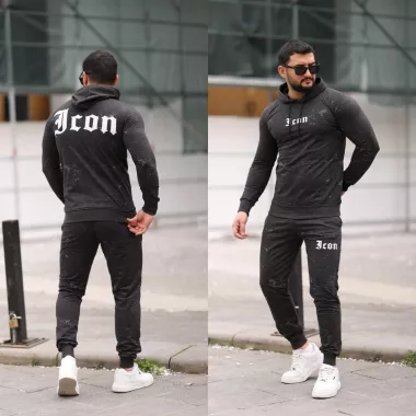 Trening barbati slim fit gri inchis , Pantaloni + Hanorac, 13351