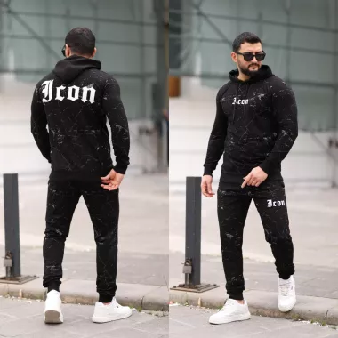 Trening barbati slim fit negru , Pantaloni + Hanorac, 13351