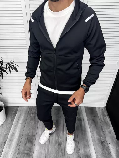 Trening barbati slim fit Pantaloni + Hanorac negru 13348 95-4