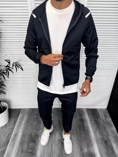 Trening barbati slim fit Pantaloni + Hanorac negru 13348 95-4
