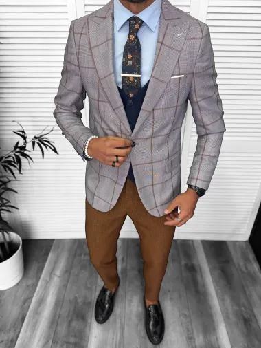 Sacou barbati slim fit, maro, 13323 O2-1