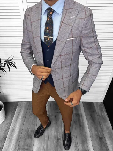 Sacou barbati slim fit, maro, 13323 O2-1