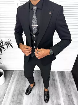 Costum barbati slim fit negru, 3 piese 13312