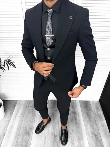 Tinuta Costum barbati slim fit negru, 3 piese 13312