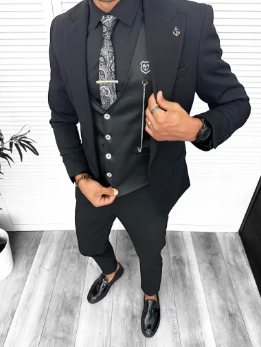 Tinuta Costum barbati slim fit negru, 3 piese 13312