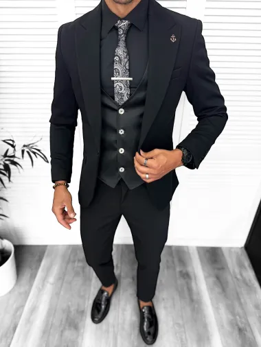 Tinuta Costum barbati slim fit negru, 3 piese 13312