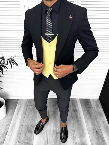 Costum barbati slim fit negru, 3 piese 13313