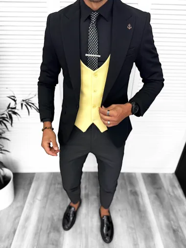 Costum barbati slim fit negru, 3 piese 13313
