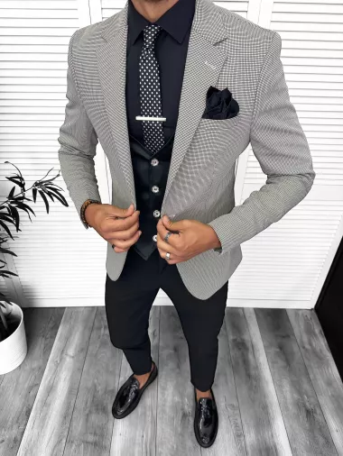 Costum barbati slim fit negru, 3 piese 13315