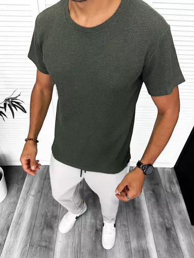 Tricou barbati kaki, slim fit 13318