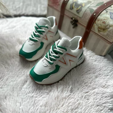 Adidasi dama casual albi cu verde 2532 N12-4