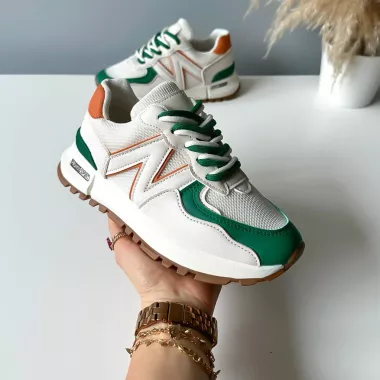 Adidasi dama casual albi cu verde 2532 N12-4