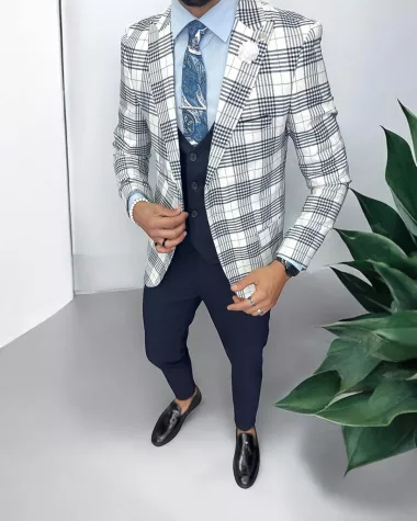 Costum barbati slim fit sacou + pantaloni + vesta 13244