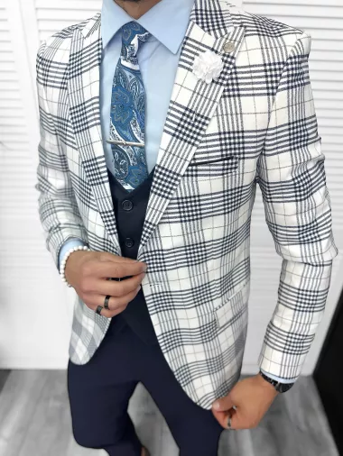 Costum barbati slim fit sacou + pantaloni + vesta 13244