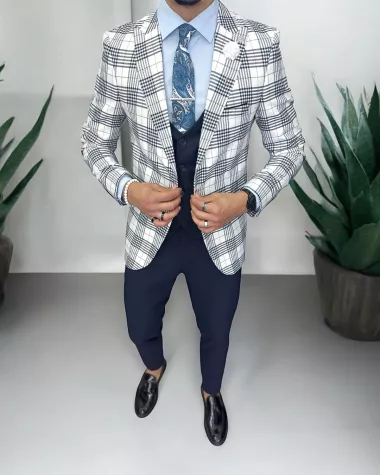 Costum barbati slim fit sacou + pantaloni + vesta 13244