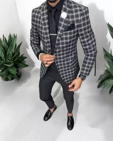 Costum barbati slim fit sacou + pantaloni + vesta 5000 19-5