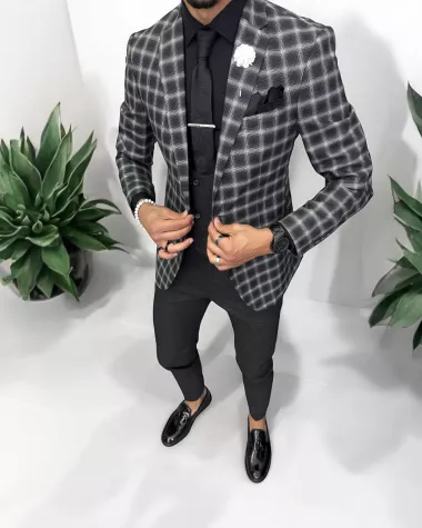 Costum barbati slim fit sacou + pantaloni + vesta 5000