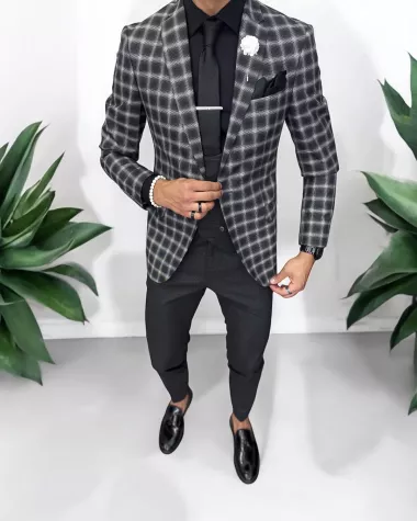 Costum barbati slim fit sacou + pantaloni + vesta 5000 19-5