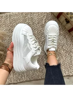 Adidasi dama casual albi, cu platforma de 6cm, NB733 N16-3