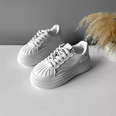 Adidasi dama casual albi, cu platforma de 6cm, NB733 N16-3