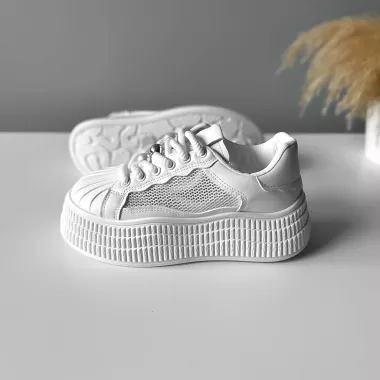 Adidasi dama casual albi, cu platforma de 6cm, NB733 N16-3