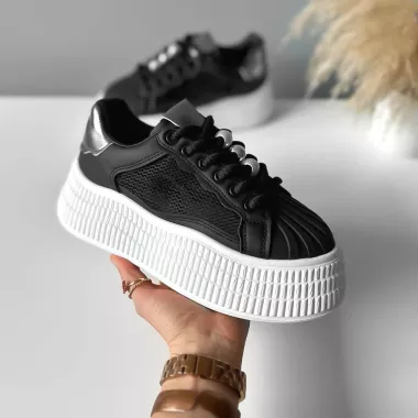 Adidasi dama casual negri, cu platforma de 6cm, NB733
