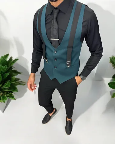 Vesta barbati eleganta slim fit, verde, 13256 D2-2.3