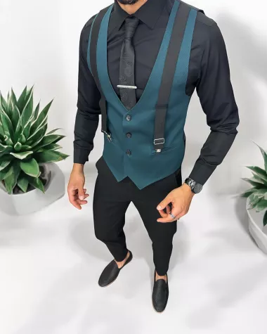 Vesta barbati eleganta slim fit, verde, 13210