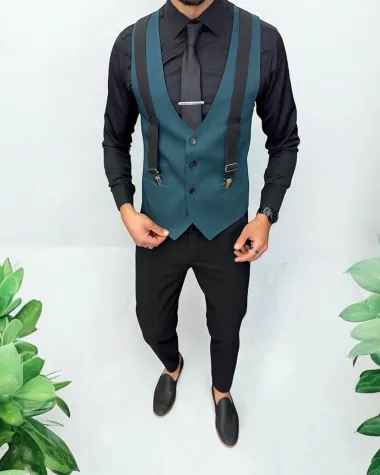 Vesta barbati eleganta slim fit, verde, 13256 D2-2.3