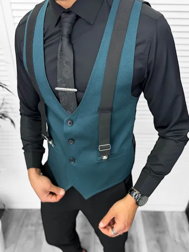 Vesta barbati eleganta slim fit, verde, 13256 D2-2.3