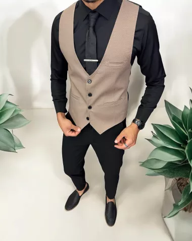 Vesta barbati eleganta slim fit, bej, 13211