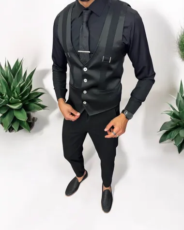 Vesta barbati eleganta slim fit, neagra, 13258 D6