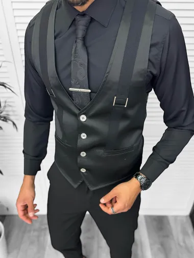 Vesta barbati eleganta slim fit, neagra, 13258 D6